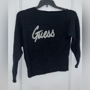 Soft Black guess rhinestone sweater stretch off the shoulder.